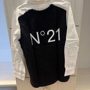 No. 21 Black and White Blouse with Bold Branding